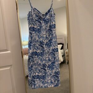Cider Blue and White Tropical Slip Dress